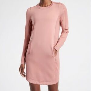 Athleta Balance Long Sleeve Knit French Terry Fleece Dress XL Rose Pink